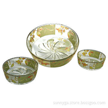 Three-piece Dinner/Bowl Set with Golden Finish Decal Decoration, Printing
